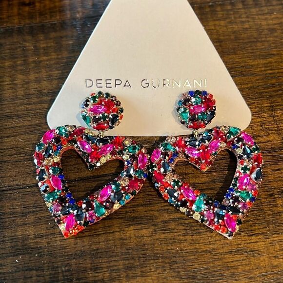Deepa Gurnani Carolina Jewel Tone Mixed Crystal Heart Earrings - Picture 2 of 4